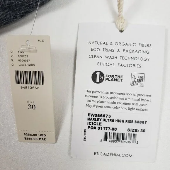 Anthropologie Etica Marley Ultra High Rise Baggy Jeans Women's Sz 30 Icicle Grey - Picture 4 of 16